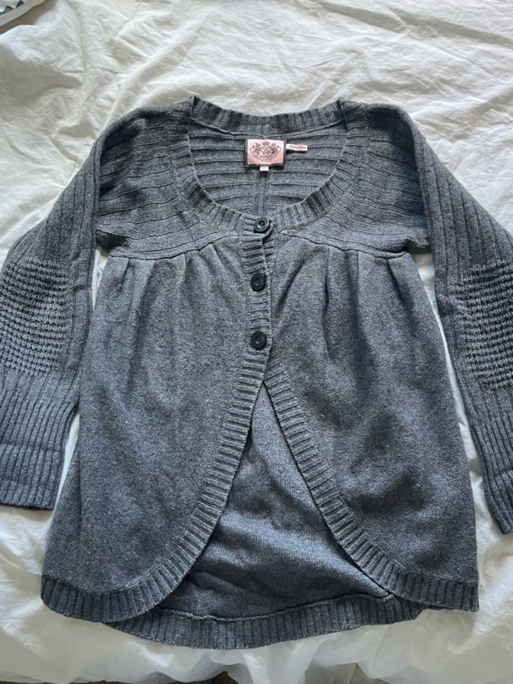 Vintage Y2K Juicy Couture Gray Babydoll Wool Cardigan